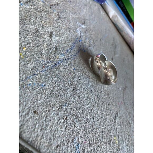 Vintage Hoop Earrings Hoops Wide Silver Tone Chunky - Picture 2 of 11